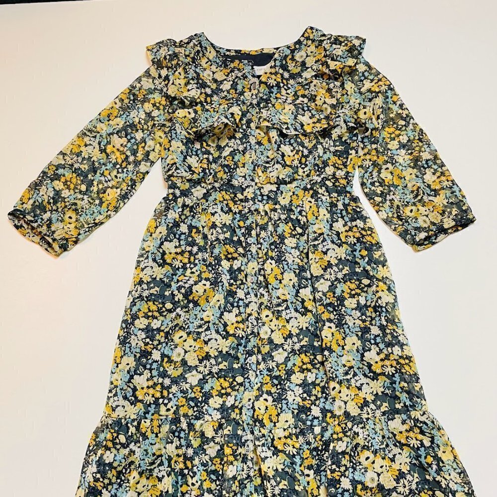 NWT Ann Taylor LOFT Dress Midi Floral Cottagecore Ruffle Button Down Petite XXS - Picture 3 of 10